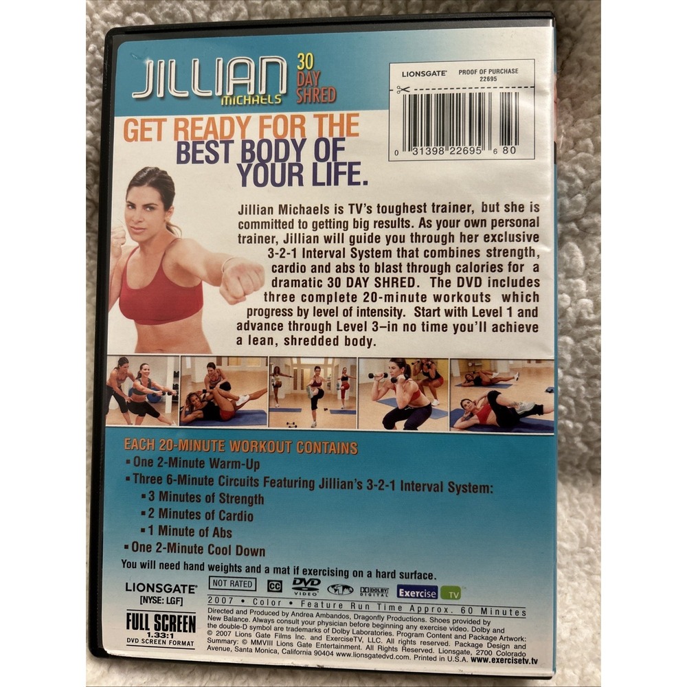 30 Day Shred (DVD, 2007) Jillian Michaels 3 Workouts 20 Pounds In 30 Days - Picture 2 of 6